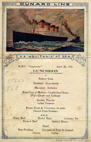 Cunard Line lunch menu