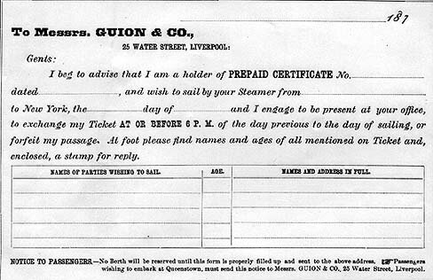 Guion Line prepaid certificate