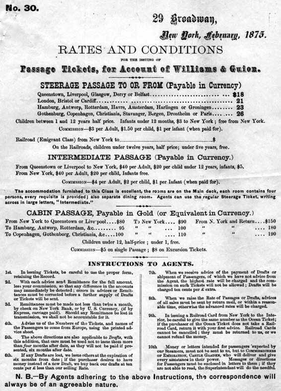 Guion Line's 1875 rates
