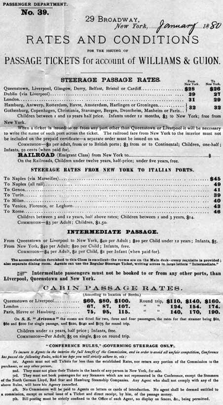 Guion Line's 1880 rates